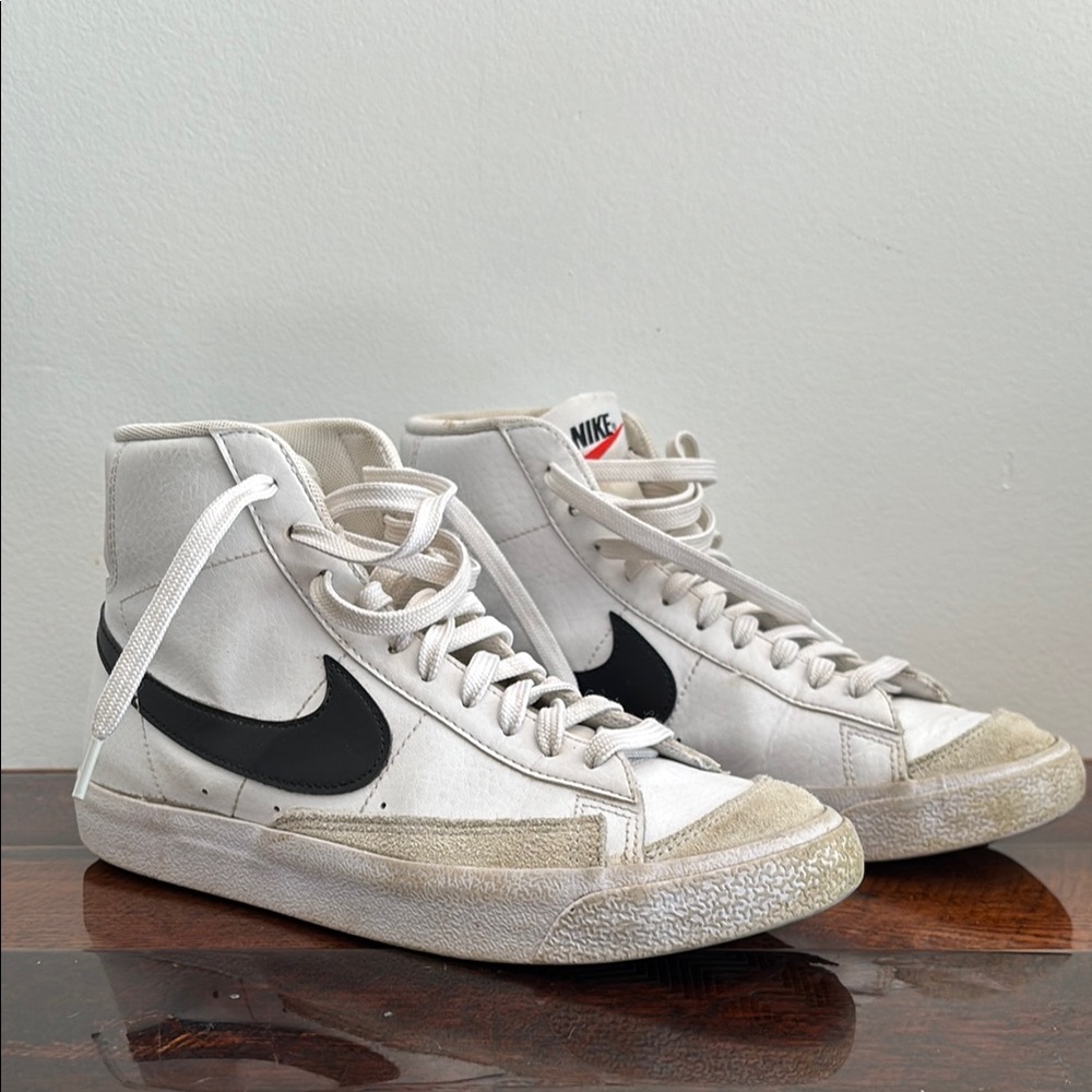 Nike White and Black Nike Blazer Mid '77  High-Tops